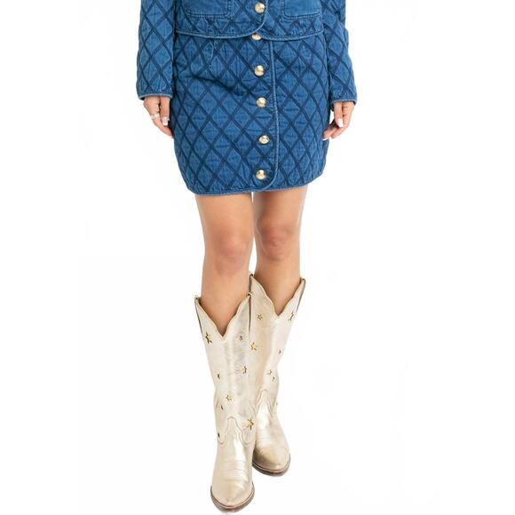NEW KARLIE denim stitch novelty skirt in blue